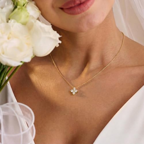 Image of Gold Silver Necklace for Women, Dainty Cubic Zirconia Pendant