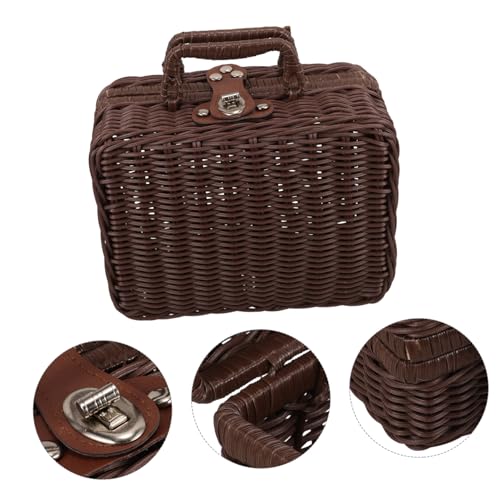 OFFSCH Rattan Suitcase Picnic Baskets Woven Storage Basket Woven Picnic Hamper Decorative Suitcase Case Simulated Rattan Handwoven Case Simulation Rattan Case Rustic Storage Basket