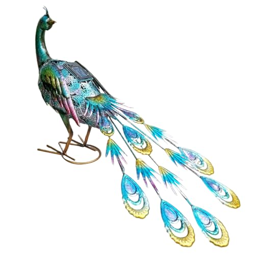 Whyzsjnclg Décoration de Paon, Statue Solaire réaliste en métal LED sculpté, décoration vibrante, Fonctionne avec la lumière, résistante aux...