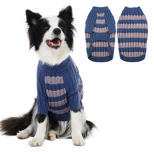 Hjumarayan Hundepullover Mittelgroße Hunde - Pullover Hund mit Geschirrloch, Warm Hunde Strickpullover Winter mit Beinen, Pit-Streifen Hundepulli für Border Collie, Frenchie, Blau XL
