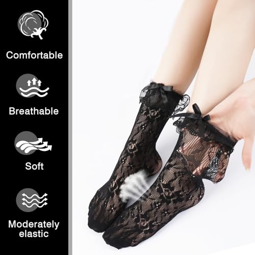 Image of YOYOU Ruffle Crew Socks Women, Frilly Socks, Girly Scalloped Lettuce
