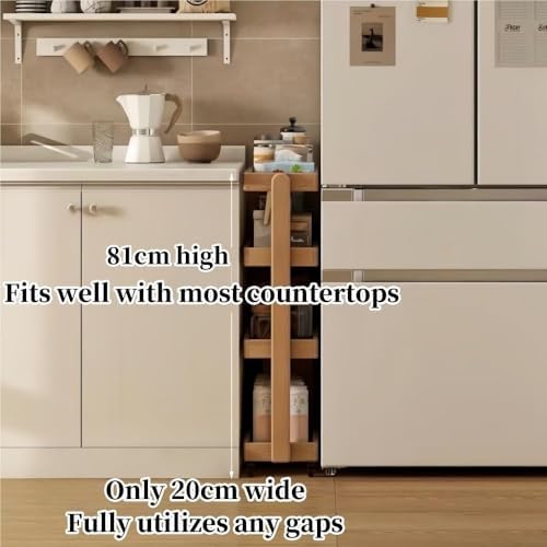 4-Tier Wooden Rolling Cart, Multi-Functional Book Trolley, Floor-Standing Storage Rack for Home, Office & Living Room, Durable Brown Finish (60 x 20 x 81cm)