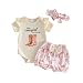 Summffie Western Baby Girl Summer Clothes Newborn Short Sleeve Letter Romper Shorts Set 3Pcs Infant Cowgirl Country Outfit (New Cowgirl in Town Apricot, 3-6 Months)
