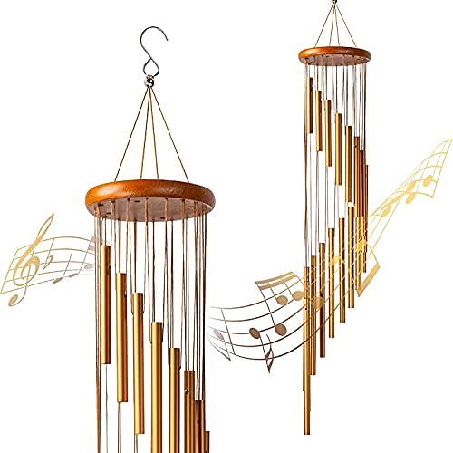 NATURAL MELODY Wind Chimes 36" Large Memorial Outdoor with 18 Aluminum Alloy Tubes and Hook for Home Decoration (Golden)-image-28