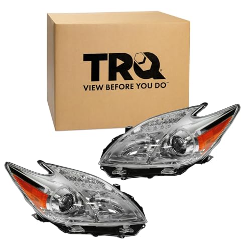 Image of TRQ Driver and Passenger Side Headlight Assembly Set Compatible with 12-15 Toyota Prius Halogen Only