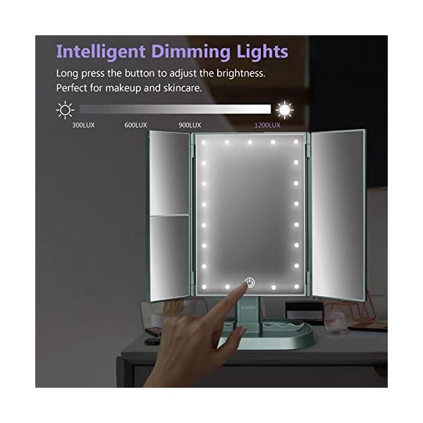 deweisn Trifold Lighted Vanity Makeup Mirror with 21 LED Lights,1x/2x/3x Magnification Touch