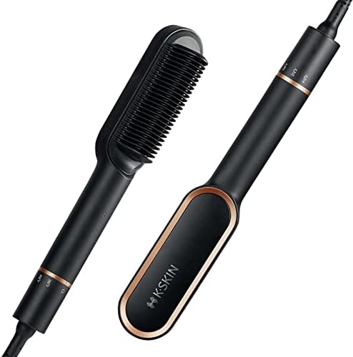 HERICAMI Hair Straightener Brush, Ionic Hair Straightening Brush, 20s Fast Heating & 5 Temp Settings & Anti-Scald, Perfect Gifts for Girls（Black）