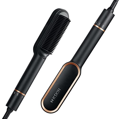 Hericami Hair Straightener Brush, Ionic Hair Straightening Brush, 20S Fast Heating & 5 Temp Settings & Anti-Scald, Perfect Gifts For Girls（Black） #TOP3