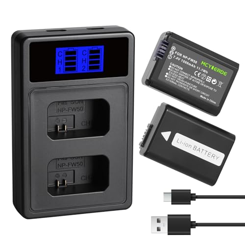 Image of 2 Pack NP-FW50 Battery with Dual Slot Charger for Sony A7 A7II A7RII A7SII A7S A7R A7R2 ZV-E10 A6500 A6400 A6300 A6000 NEX-3 NEX-5
