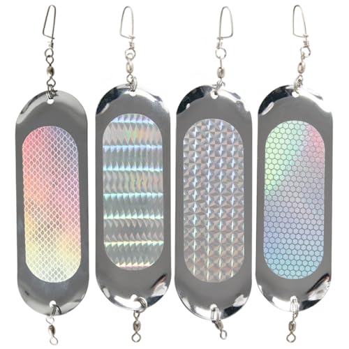 Salmon Flashers Trolling 4Pcs 4.5in Luminous Corrosion Resistant Fishing Lures with Bearing Swivel & Curved Pin Salmon Lures for Fishing Enthusiasts Flashers