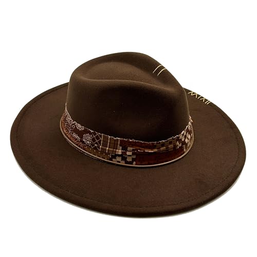 Image of Classic Wide Brim Fedora Hat for Women Man Floppy Panama Hat Western Felt Outdoor Hat with Band Sun Protection