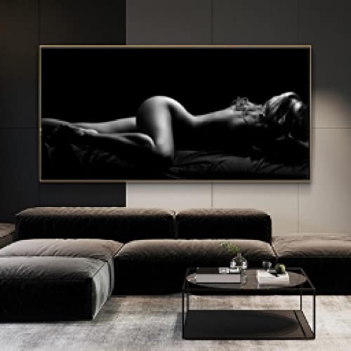 Toile peinture femme noir et blanc pour déco de chambre