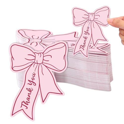 Whaline 100Pcs Pink Bow Mini Thank You Cards Bowknot Small Business Cards Thank You Notes for Stores Restaurants, 2.5 x 3.5 Inch