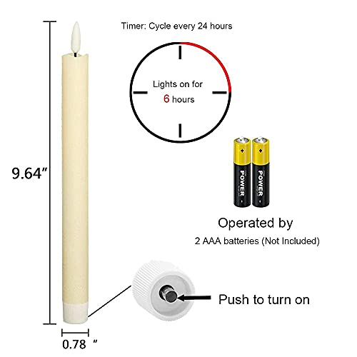 Image of Wondise Ivory Flameless Taper Candles with Timer, 6 Pack Battery Operated LED Flickering 3D Flame Real Wax Candle, Halloween Christmas Thanksgiving Fireplace Decorations
