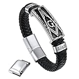 Bandmax Personalizable Esclava Grande Trenzado Hombre 21cm Ajustable, Pulsera Escuadra y Compas Simbolo Masoneria