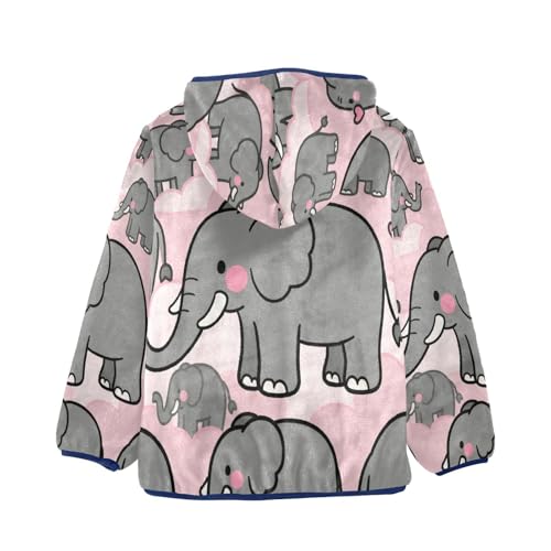 Elephant Pattern with Pink Clouds Toddler Fleece Jacket Girl Boys Hooded Fleece Jacket Coat Warm Outwear Zip-up 3-10T2