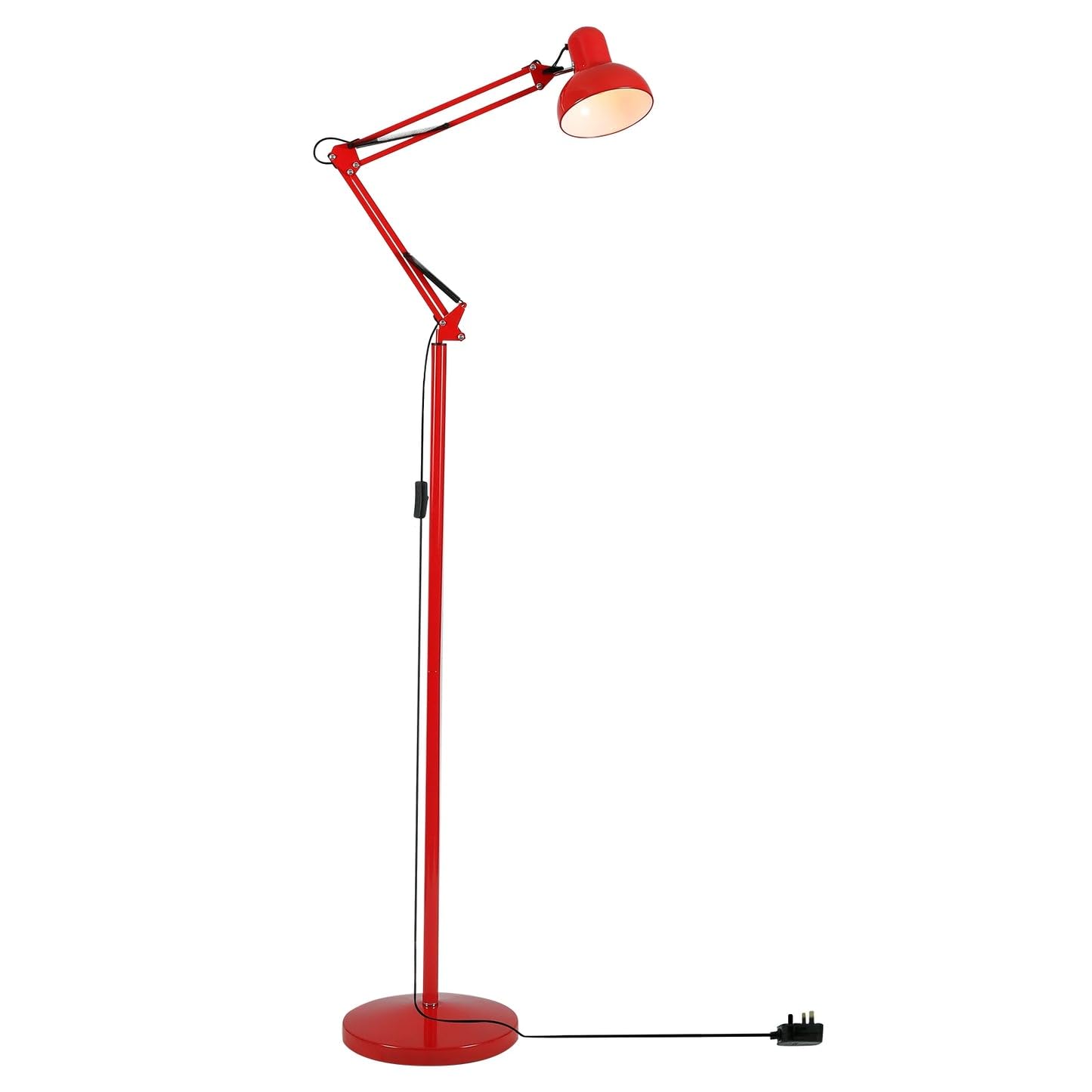 TEKLED Swing Arm Floor Lamp, Red, Modern Architect Standing Light with Rotatable Head, E27 Edison Screw Base, 186cm Tall, Vibrant Design for Living Room, Bedroom and Studio (Bulb Not Included)
