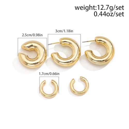 5Pcs Ear Cuff Earrings Statement Gold Round Huggie Hoop, Chunky Big Silver Clip On Non Piercing Cuff Earring for Women Charm Thick Trendy Party Jewelry Gift4