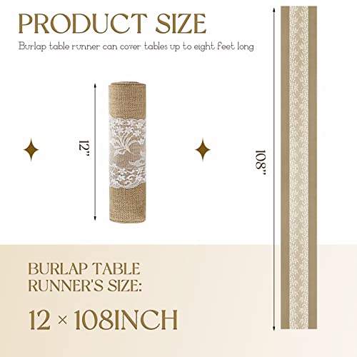 Boyspringg Burlap Table Runner 10 Packs, Burlap Lace Table Runner 108 Lnches Long, 100% Jute Burlap Runners, Rustic Home Decor For Wedding Reception, Thanksgiving, Christmas&Farmhouse Party #TOP1