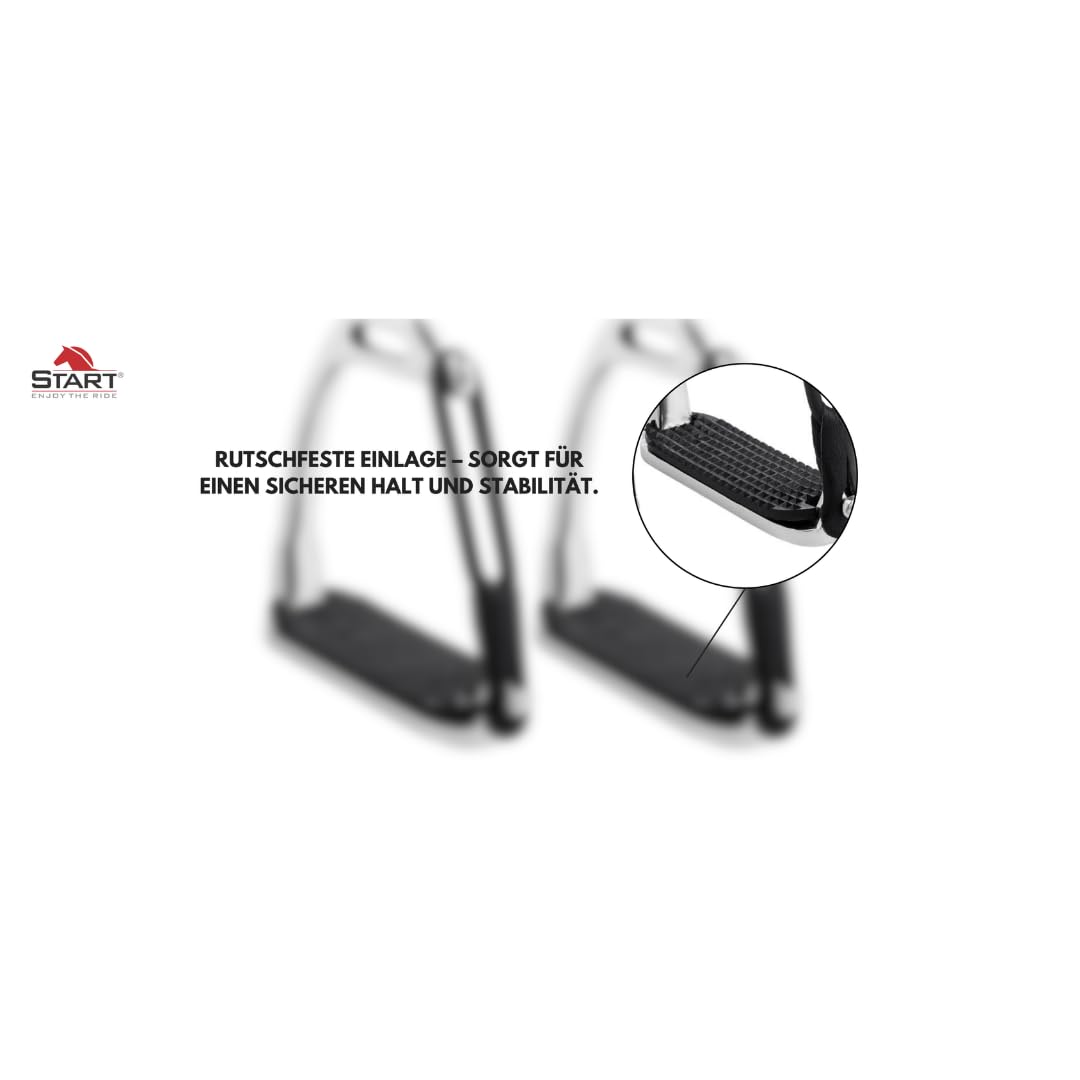 Start - Estribos de seguridad de acero inoxidable con goma antideslizante, ideal para principiantes y avanzados, 11,5 y 12,5 cm, 2 unidades (12,5)