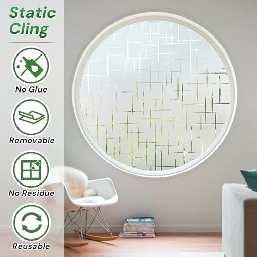 Image of WOO Home Frosted Glass Window Film & Stickers (12 X 96 INCH) Privacy Window Cover for Home & Office - Easy Apply, UV Protection, Removable Decorative Film (Cross Pattern | 1 X 8 SQFT)