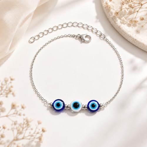 Image of High Trendz Evil Eye Anklet for Women & Girls | Silver Plated Nazar Charm Anklet | Adjustable Minimal Foot Jewellery | Gift for Birthday, Rakhi, Valentine