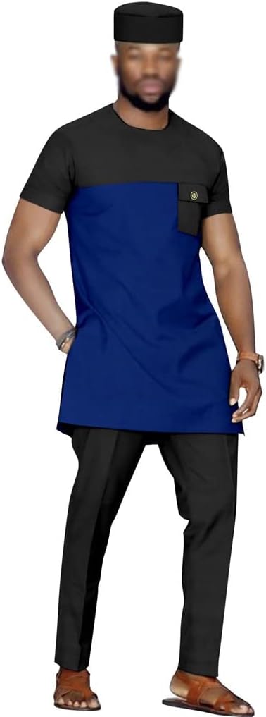 DaoGeSir] メンズアフリカンスーツ ダシキ刺繍シャツとパンツ 2ピースセット トラックスーツ 伝統衣装 部族エスニックスー 2ピース  ファッション [DaoGeSir] アフリカンメンズ服セット 2ピース シャツとパンツ アフリカンダシキ [DaoGeSir] メンズアフリカ の2  ピース ... アフリカの男性のパーティー スーツ 3ピースの服装 シャツ、パンツ、帽子 伝統的な衣装 半袖 ダシキトラックスーツの服装 フォーマル