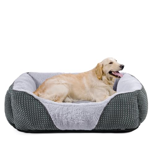 FURTIME Extra Large Dog Bed, Washable Dog Bed XL Super Soft Plush Dog Bed with Non-slip Bottom, Corduroy Design Dog Bed For Large Dogs, Golden Retriever, Labrador, German Shepherd, Grey, 89×64×23 cm