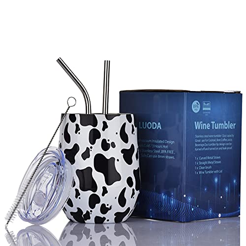 Luoda 12 Oz Stainless Steel Stemless Wine Glass Tumbler With Lid And Straw Vacuum Insulated Double Wall Travel Tumbler Cup For Coffee, Wine, Cocktails, Champagne Ice Cream（Cute Flamingo） #TOP5