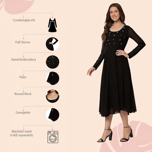 Image of PH POSHAKHUB Georgette Regular Fit Hand Embroidery Anarkali Kurta Set for Women, Yoke Anarkali Kurta for Woman, Ankle Length Anarkali Suit for Women, Full Sleeve Kurti, Dress for Woman