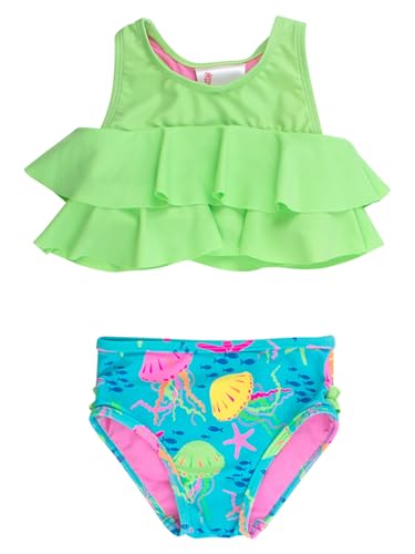 Image of RuffleButts Girls UPF50+ Sun Protection Flounce Bikini Two Piece Swimsuit