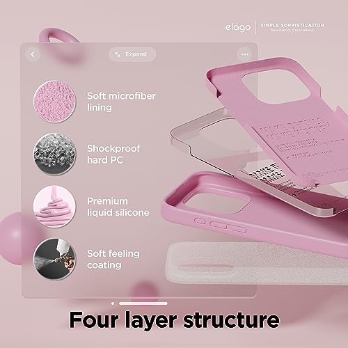 Image of elago Compatible with iPhone 15 Pro Case, Liquid Silicone Case, Full Body Protective Cover, Shockproof, Slim Phone Case, Anti-Scratch Soft Microfiber Lining, 6.1 inch (Hot Pink)
