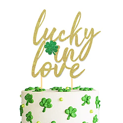 Lucky In Love Cake Topper For St Patrick's Day Party Decorations, Engagement Cake Decorations, Wedding Anniversary, Bridal Shower Party Decorations #TOP25