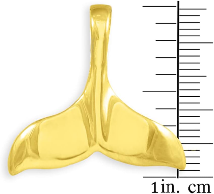 Solid 10K Yellow Gold Whale Tail Pendant Charm (9/10" Long) Necklace - Choice of Pendant Only or Chain Length - Image 2