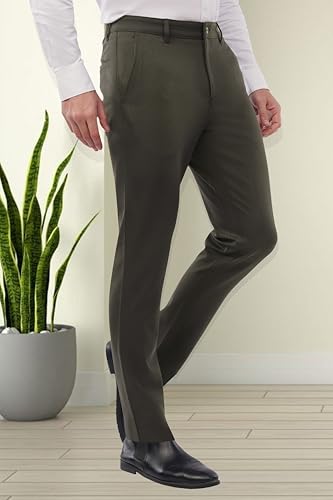 Image of SaintX Men's Formal Slim Fit Trouser | Twill Weave Premium 4-Way Stretchable High GSM Fabric Pants | Textured Classic & Modern Styled Chinos | Business Casual Office /Anytime Wear