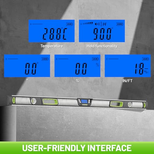 Image of Huepar 48-Inch Digital Level, Professional Smart Precision Torpedo Level Tool, Bright LCD Display, Audible Alerts, Magnetic Bottom, IP54 Dust Water Resistant, with Carrying Case