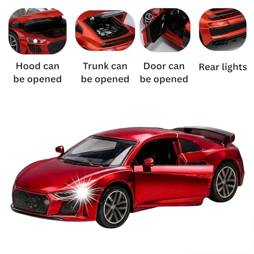 Image of LONGMIRE Metal Pull Back Diecast Car Pull Back Model with Sound Light Boys Gifts Toys for Kids Pack of 1, Multicolor (1.32 Aodi R8)