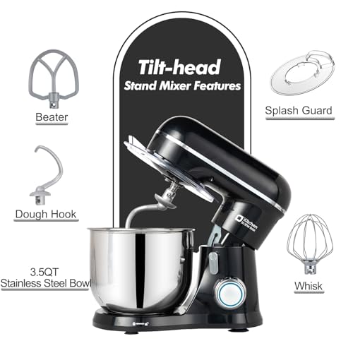 Image of Kitchen in the Box Stand Mixer, 3.5 QT Small Kitchen Electric Stand Mixers, 10-Speed Portable Lightweight Dough Mixer for Daily Use with Egg Whisk, Dough Hook, Beater (Black)