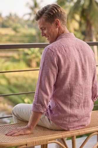 Image of Louis Philippe Men's Linen Blend Solid Shirt with Soft Handfeel & Naturally Antibacterial Finish - Holiday Wear