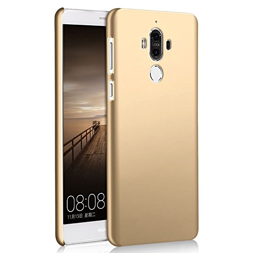 Eazewell Ultra-thin [Tactile Skin] Hard Plastic Back Cover Plain Shield Protective Bumper Case + 2 PCS 9H Tempered Glass Film Protectors for Huawei Mate 9 (Champagne)