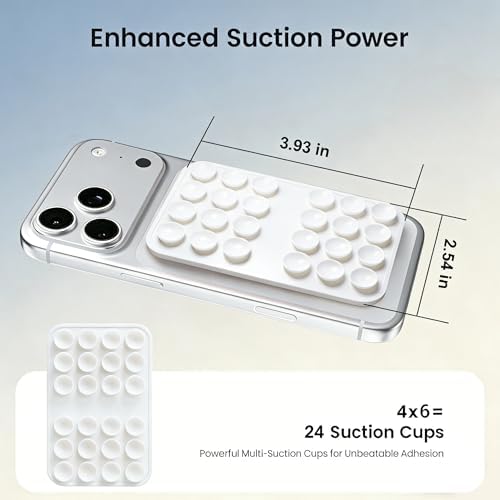 Upgraded Double Sided Silicone Suction Cup Phone Case Mount, Sticky Phone Grip Holder for Hands-Free Selfes & Videos, Reusable Silicone Phone Suction Grip for iPhone & Android, White — view 2