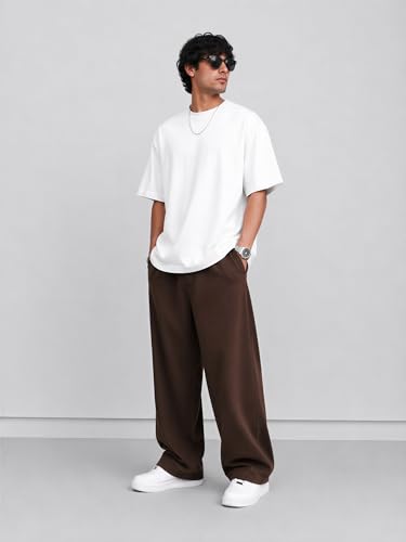 Image of PeaceOut Oversized T Shirt for Men | 240 GSM Heavyweight Cotton T Shirt | Drop Shoulder Oversized Tshirt for Men | Baggy Loose Fit Streetwear Round Neck Half Sleeve Casual Wear