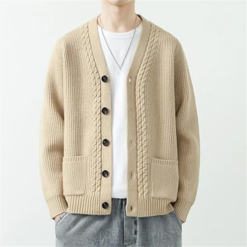 Men Solid V-Neck Sweater Outerwear Button Down Long Sleeve Slim Fit Knitted Cardigan2