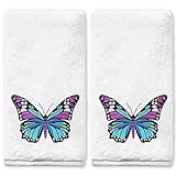 Yanhuecui Butterfly Hand Towels for Bathroom Set of 2, Butterfly Bathroom Decor,...