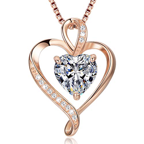 LAVUMO Heart Necklaces for Women 925 Sterling Silver Pendant Necklace Rose Gold White Gold 14K Gold Plated Love Necklace for Her Girlfriend Wife Valentines Day Birthday Women Jewelry Gifts 18 +2 