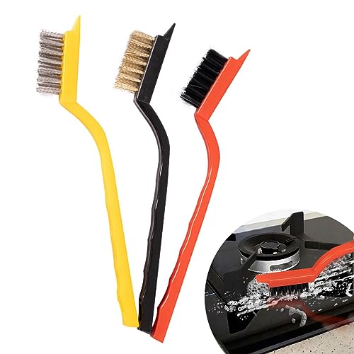 3Pcs Mini Wire Brush Set, Nylon/Brass/Stainless Steel Scratch Wire Brushes Heavy Duty 7Inch Stiff Bristles Scratch Wire Brushes for Cleaning Rust, Slag and Stain