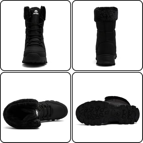 Topwolve Schneestiefel Herren Warm Gefütterte Winterstiefel Wasserdicht Outdoor Rutschfest Winterschuhe,Ganz Schwarz,46 EU