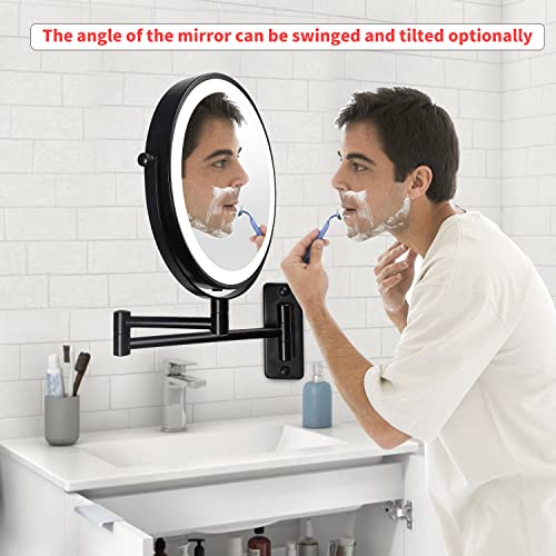 Keilefo Wall Mounted Makeup Mirror 10X Majnifying Mirror Led Light Dimmable Touch Screen, Usb Charge, Extendable Double Sided Vanity Mirror 8 Inch, Black #TOP5