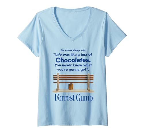Femme Citation de Forrest Gump Life Was Like A Box Of Chocolates T-Shirt avec Col en V