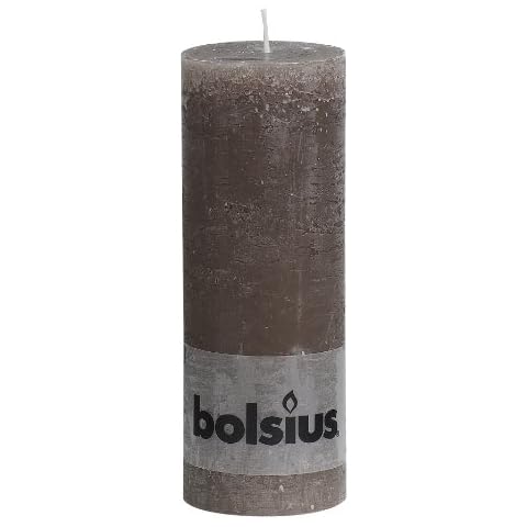 Bolsius Tall Taupe Textured Pillar Candle Cover